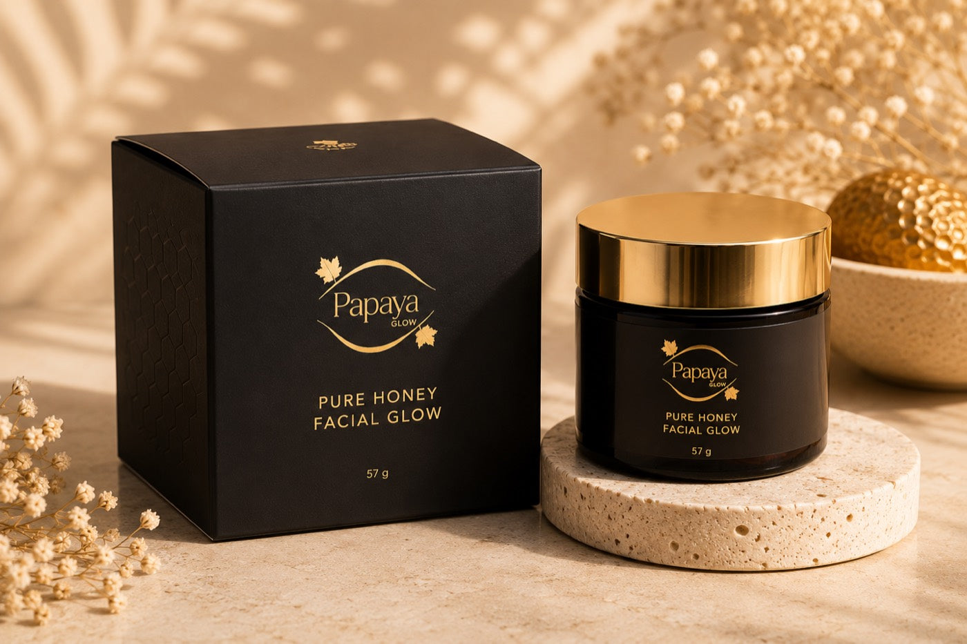 Papaya Glow Pure Honey Facial Glow box and jar